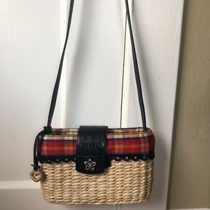 Brighton Poppy Straw Leather Silk Shoulder Bag
